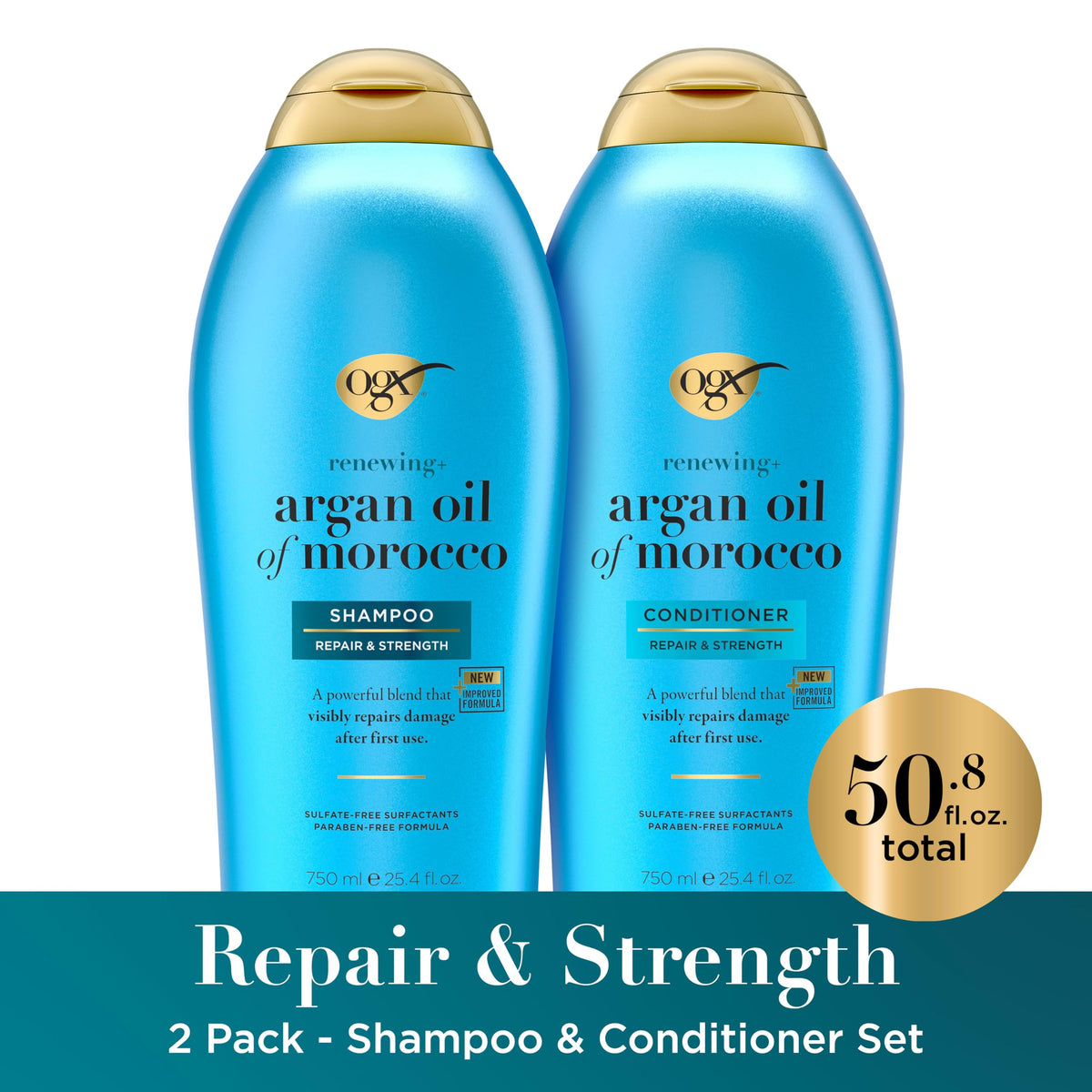 OGX label close-up highlighting Argan Oil of Morocco and Lipi Pro Shield benefits