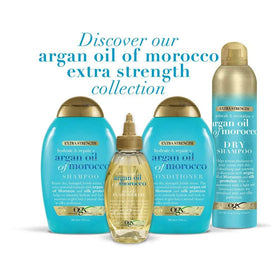 OGX cold-pressed argan oil droplet highlighting nourishing ingredient and shine
