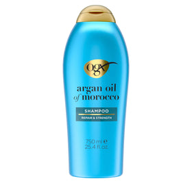 OGX bottle front packaging showing argan oil formula and benefits