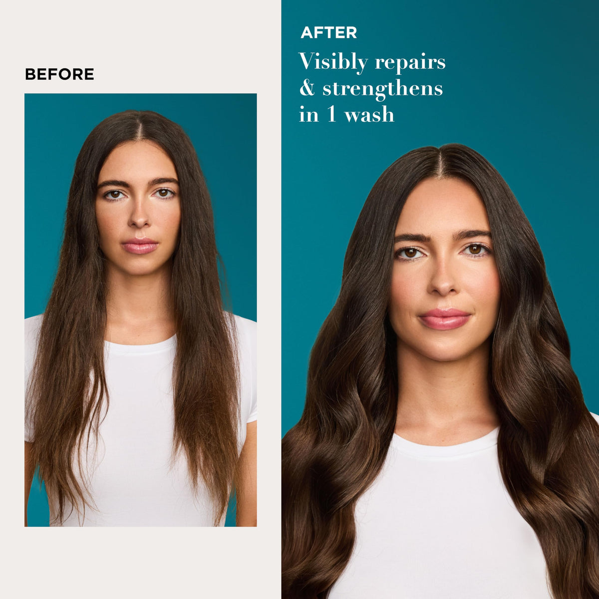 OGX pump dispensing shampoo into hand for easy, mess-free use