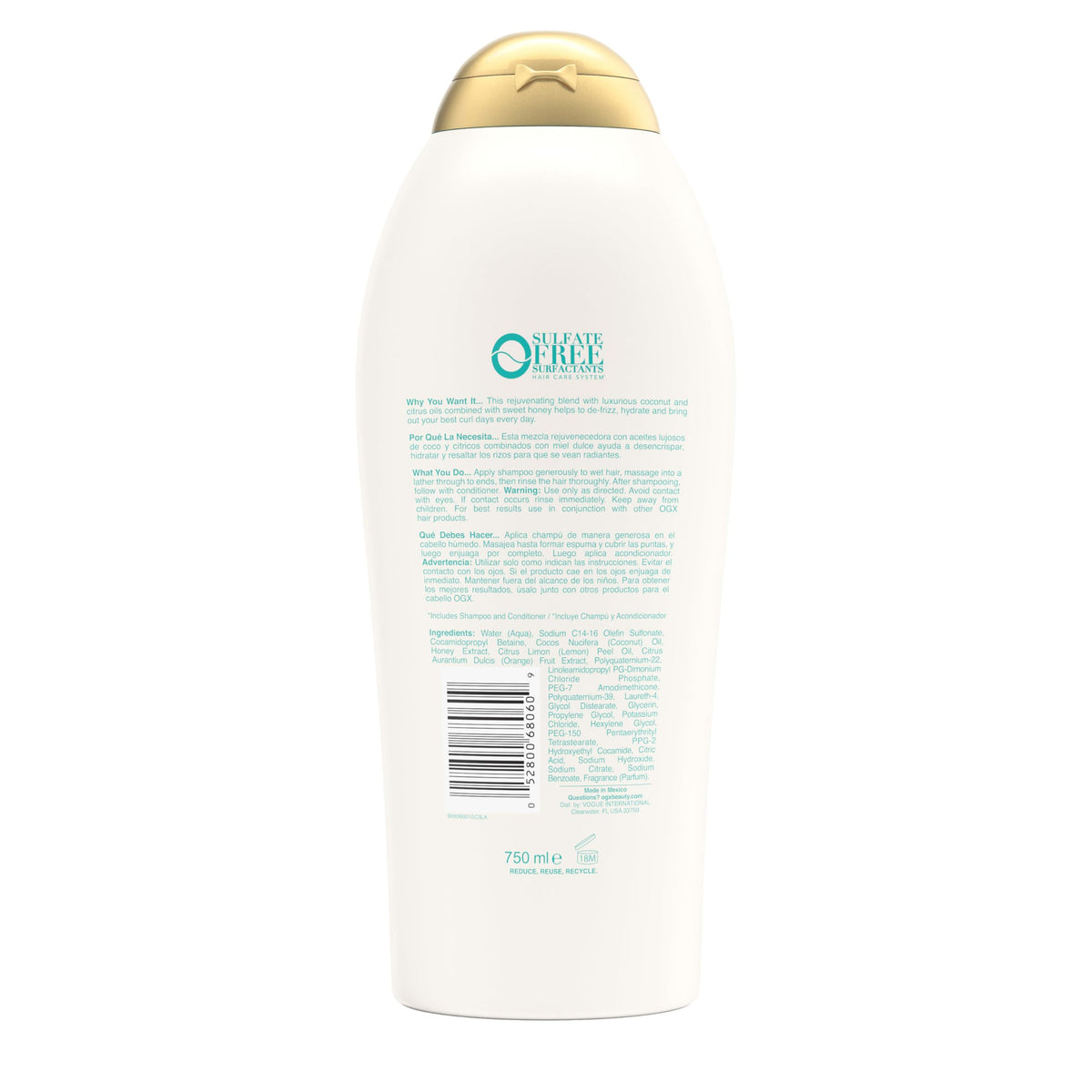 OGX before and after curls illustrating smoother, bouncier results