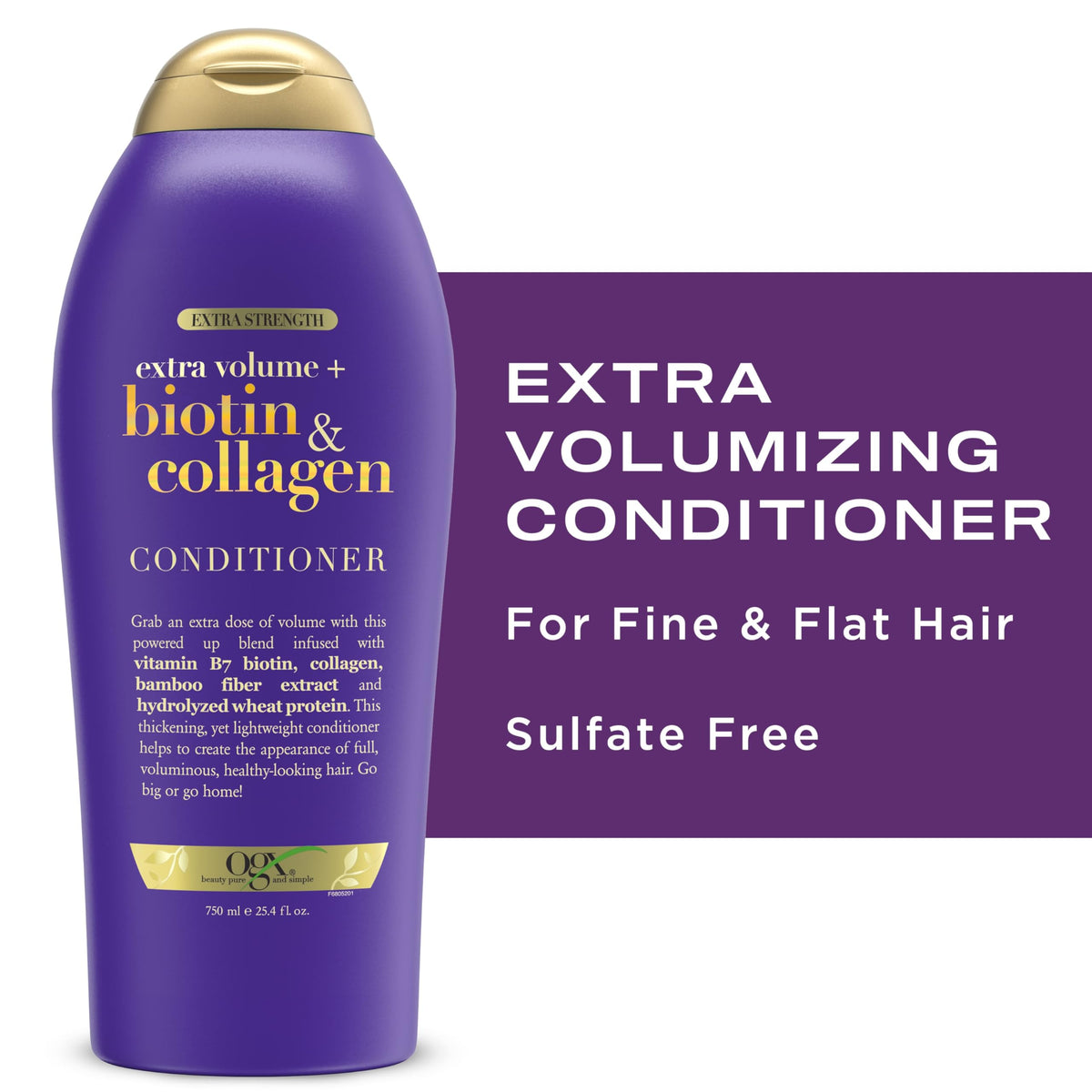 OGX biotin & collagen before and after styling shows increased volume