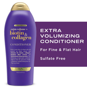 OGX biotin & collagen before and after styling shows increased volume