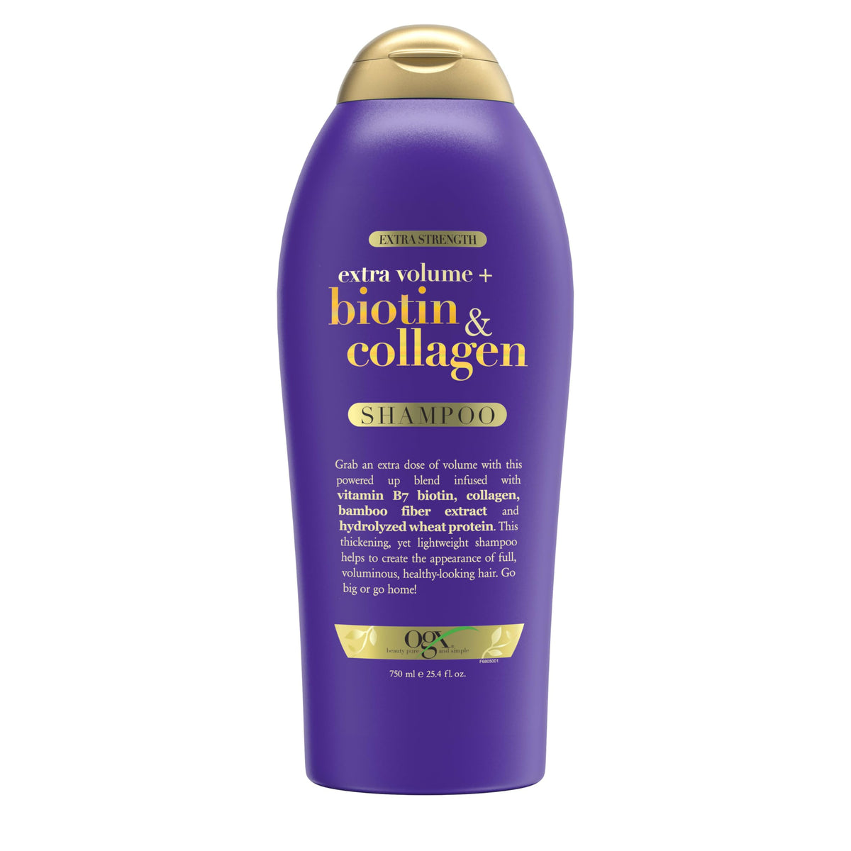 OGX bottle front view showing product for fuller hair and easy identification