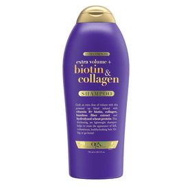 OGX bottle front view showing product for fuller hair and easy identification