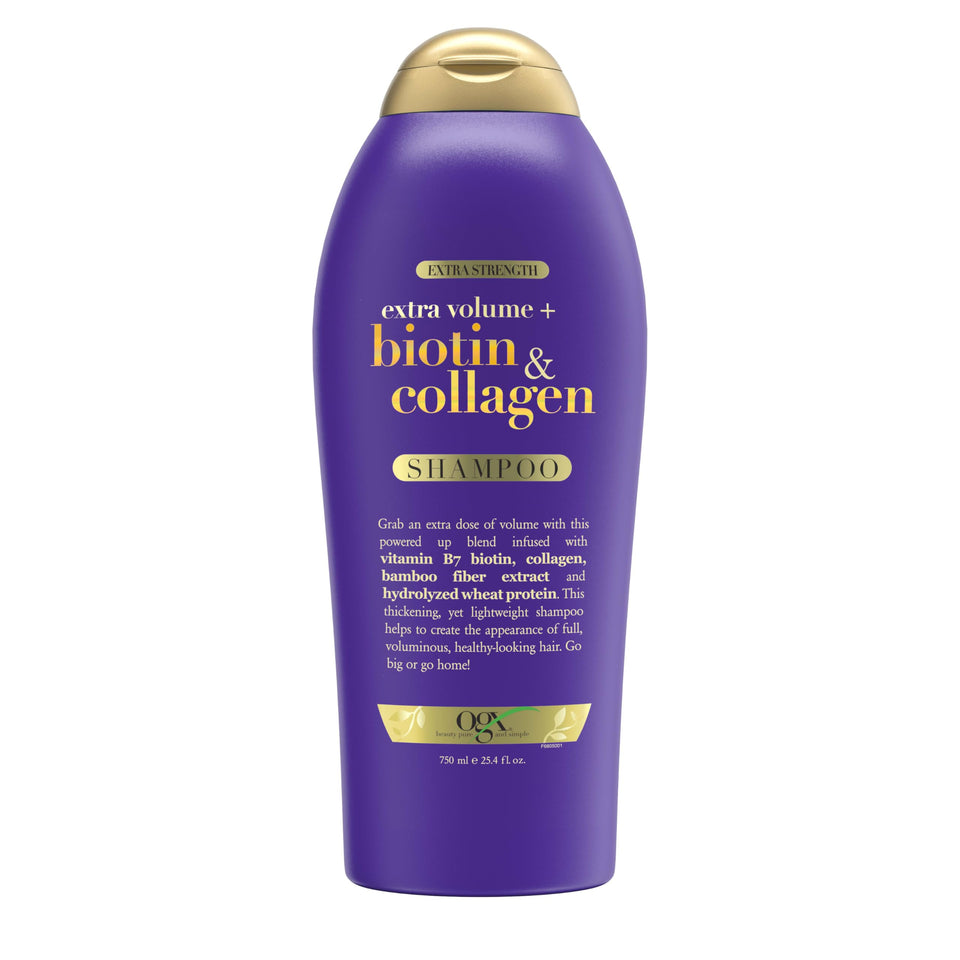 OGX bottle front view showing product for fuller hair and easy identification