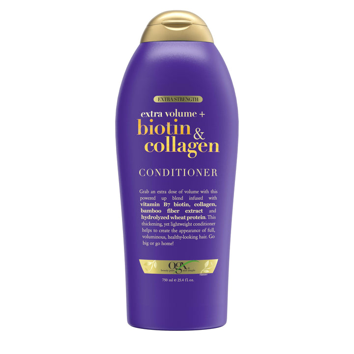 OGX biotin & collagen front packaging shows bottle and size benefit
