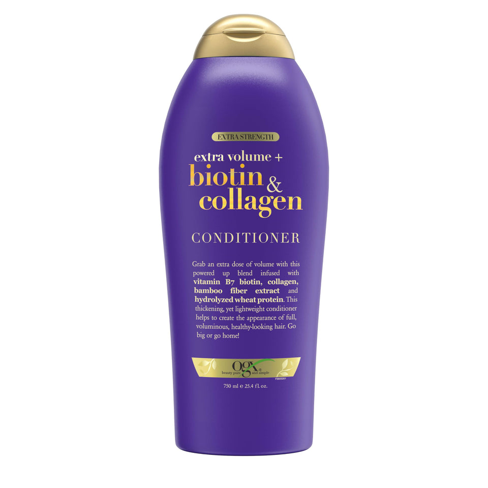 OGX biotin & collagen front packaging shows bottle and size benefit