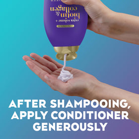 OGX biotin & collagen applied to wet hair demonstrating detangling benefit