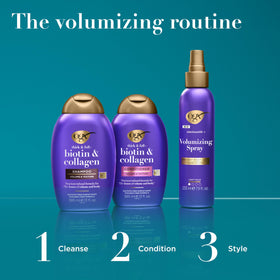 OGX 25.4 fl oz bottle beside common items for size comparison and long-lasting supply