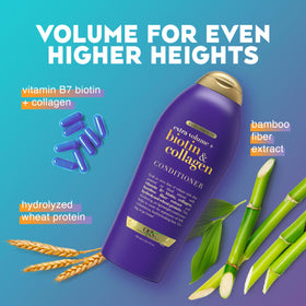 OGX biotin & collagen creamy texture close-up for lightweight conditioning