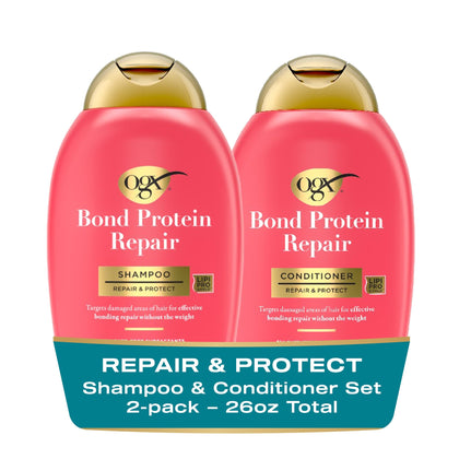 OGX front-packaging showing both 13 fl oz bottles and set benefits