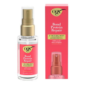 OGX mist pictured with matching shampoo and conditioner for a repair routine