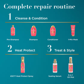 OGX applied to damp hair before blow-drying to protect strands from heat damage