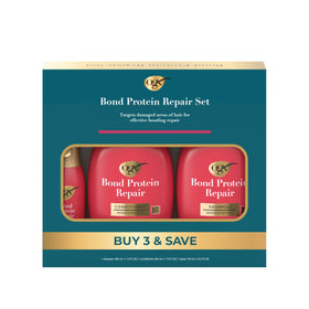 OGX repair & protect set front packaging showing three bottles and benefits