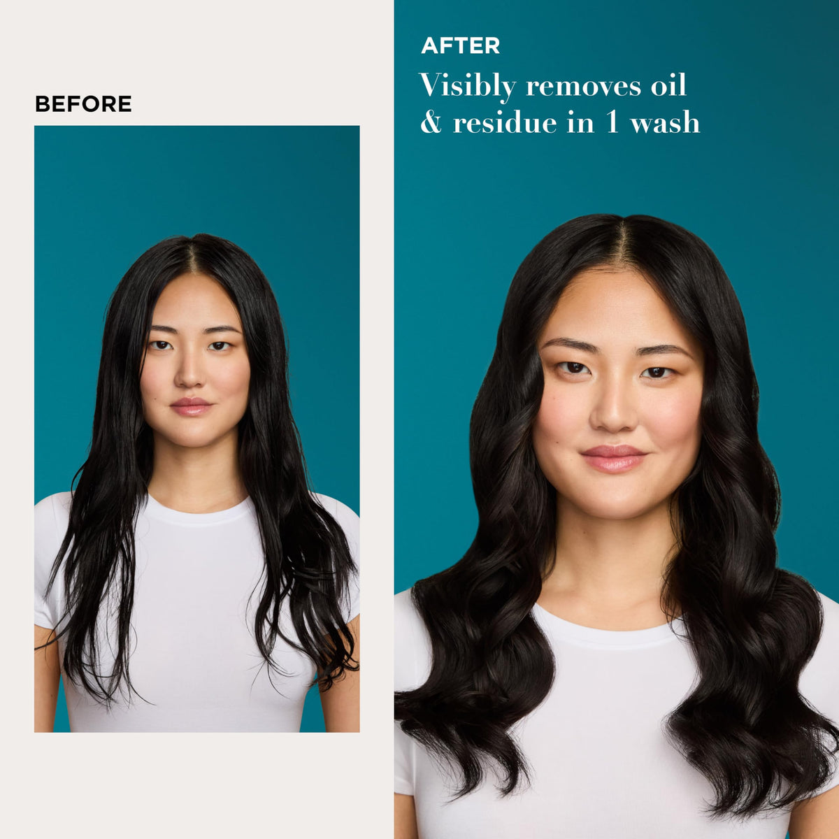 OGX cap and label detail highlighting clear instructions and brand benefit