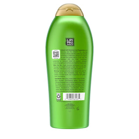 OGX bottle in shower scene, illustrates invigorating peppermint refresh during use