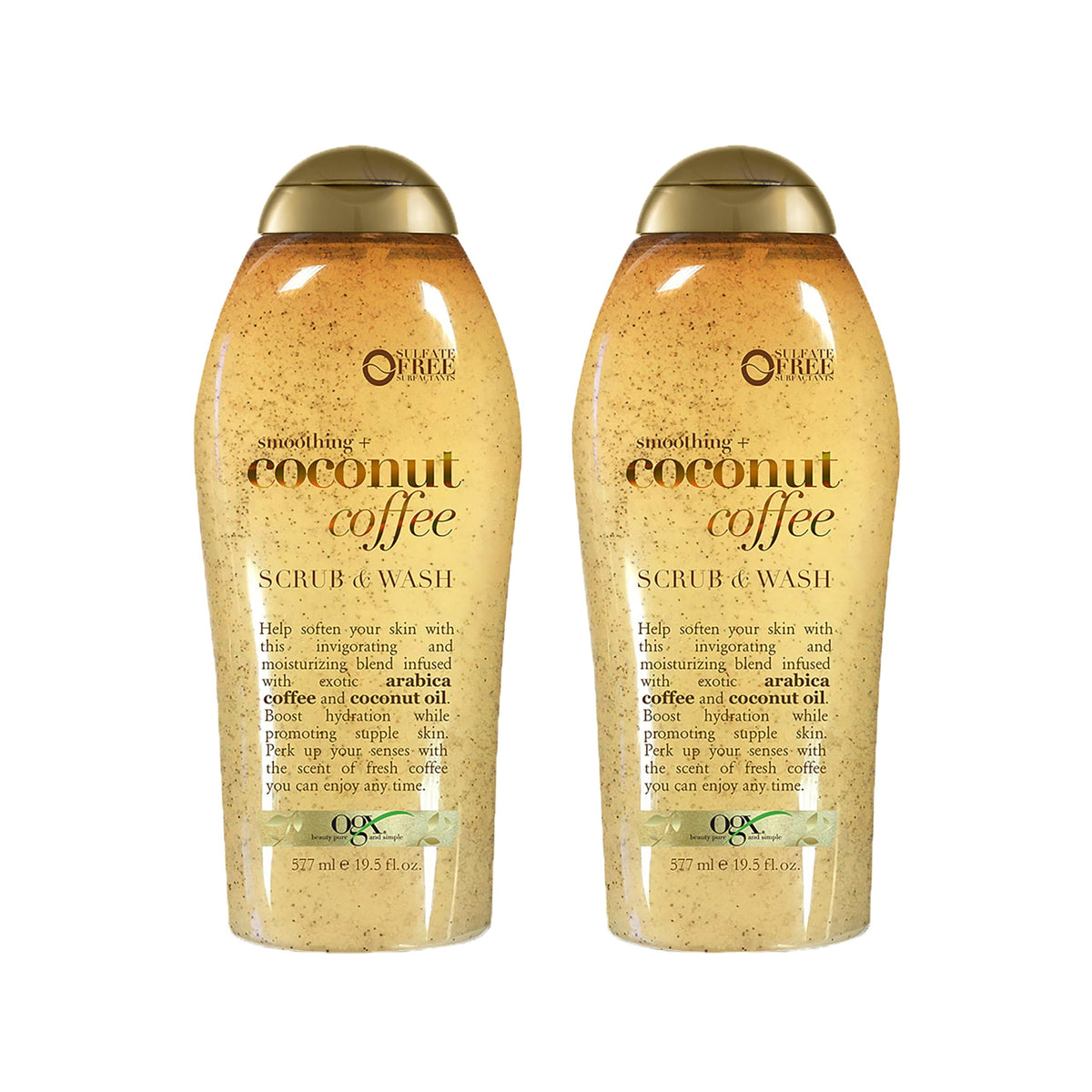 OGX front bottle showing coconut coffee scrub and moisture benefit
