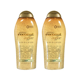 OGX front bottle showing coconut coffee scrub and moisture benefit