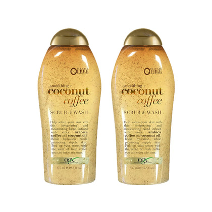 OGX front bottle showing coconut coffee scrub and moisture benefit