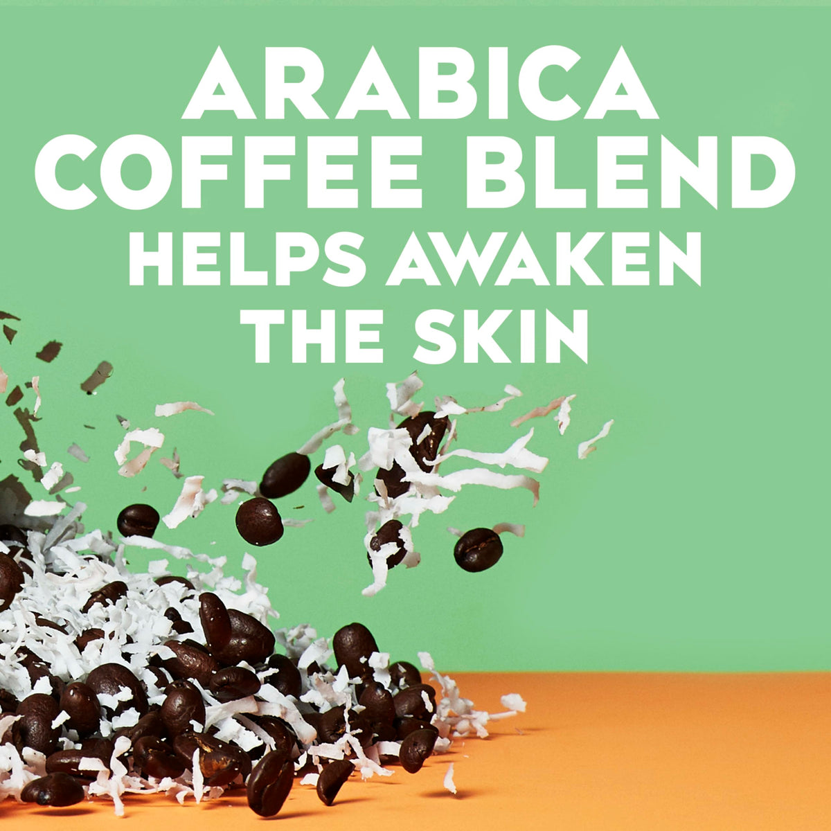 OGX close-up of scrub texture with coffee granules for gentle exfoliation
