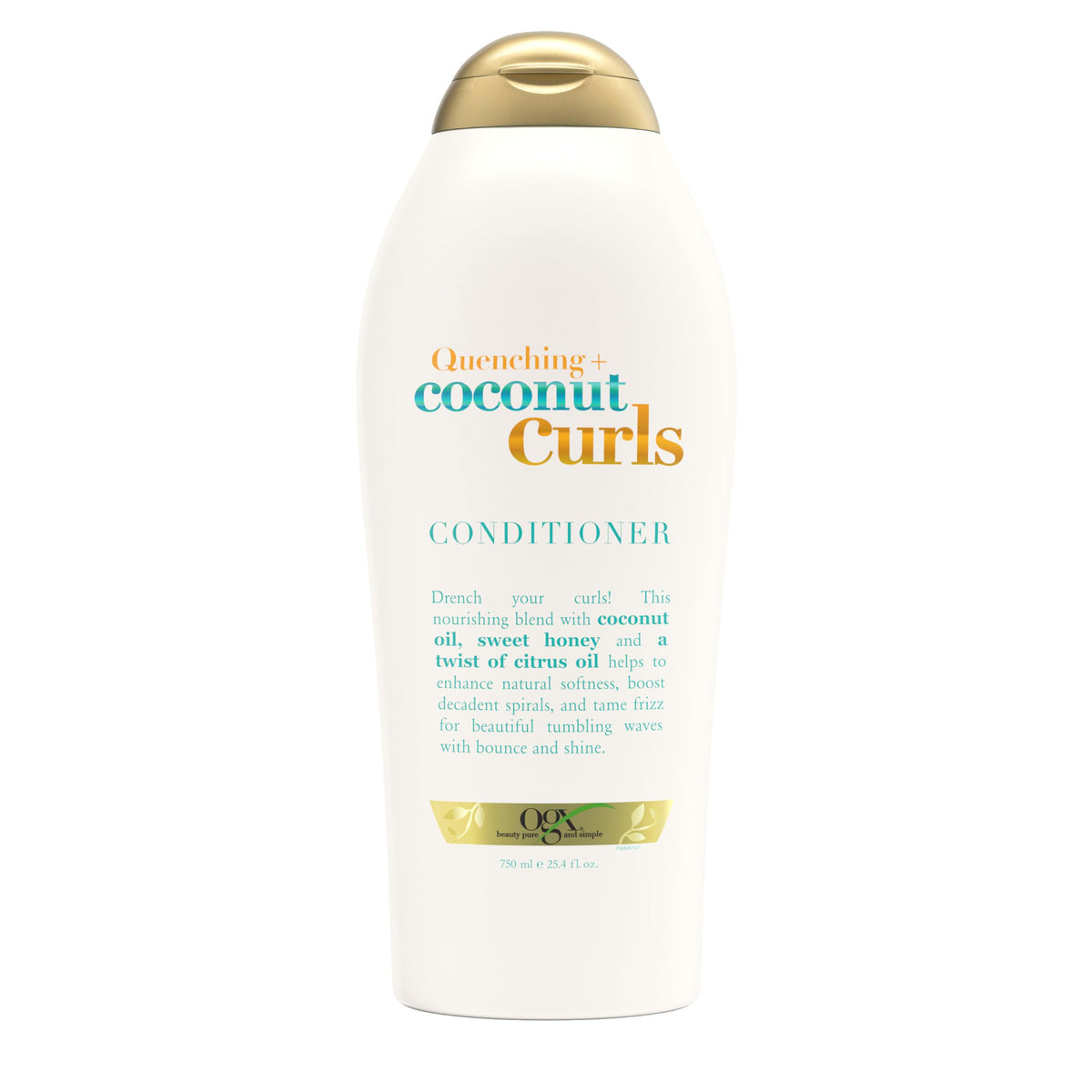 OGX conditioner front packaging showing product benefits and scent