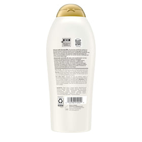 OGX conditioner on bathroom shelf in a routine setting suggesting lifestyle convenience benefit