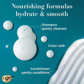 OGX creamy shampoo lather closeup demonstrating rich foam and gentle cleanse