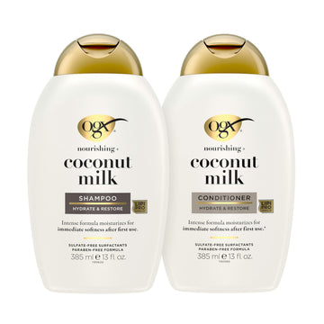 OGX front packaging showing both coconut milk bottles and moisturizing benefits