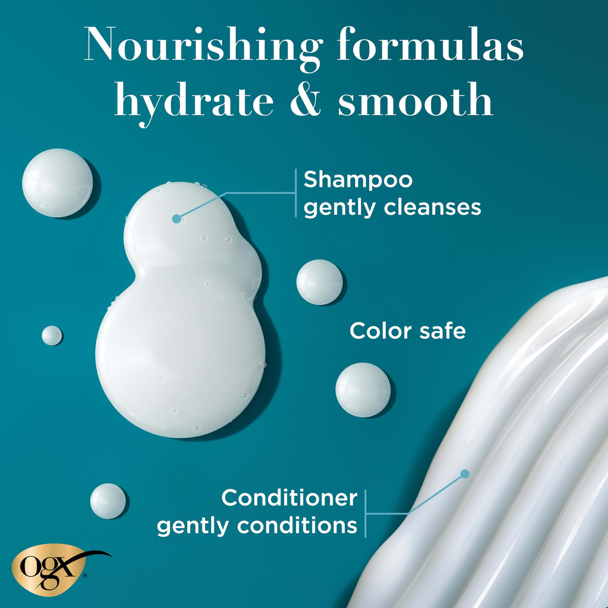 OGX shampoo lather closeup demonstrating creamy coconut milk foam for gentle cleanse