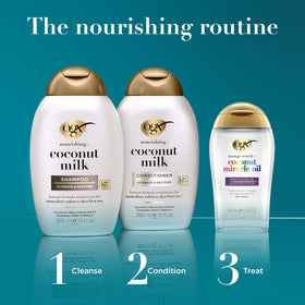 OGX bottles held in hand for size comparison showing 25.4 fl oz travel-friendly benefit