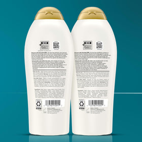 OGX styled hair after use showing smooth, shiny finish and healthy-looking benefit