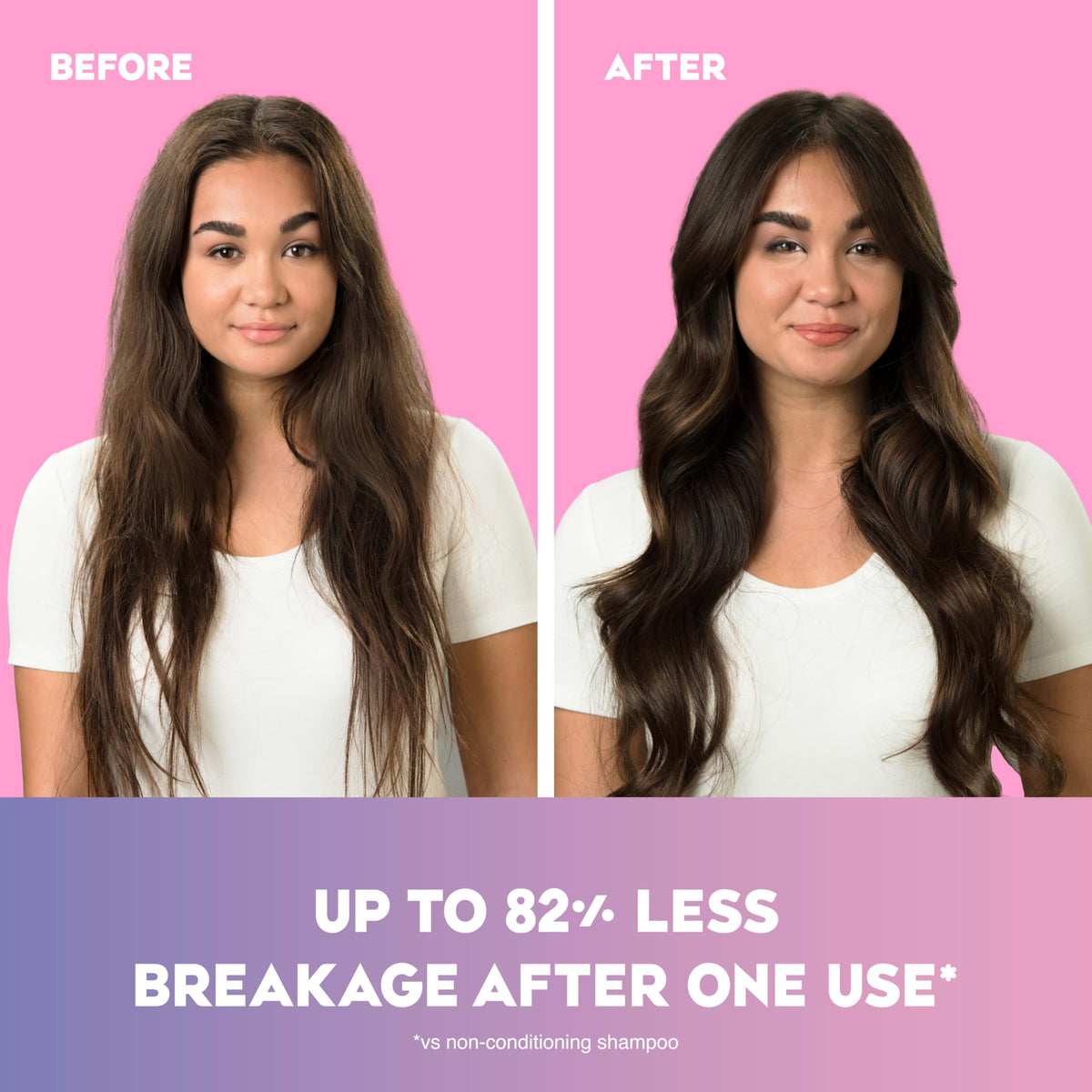 OGX shampoo and conditioner applied to wet hair demonstrating lather and hydration