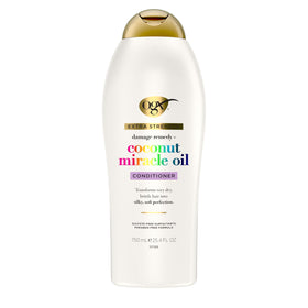 OGX before-and-after hair comparison showing smoother, less frizzy results