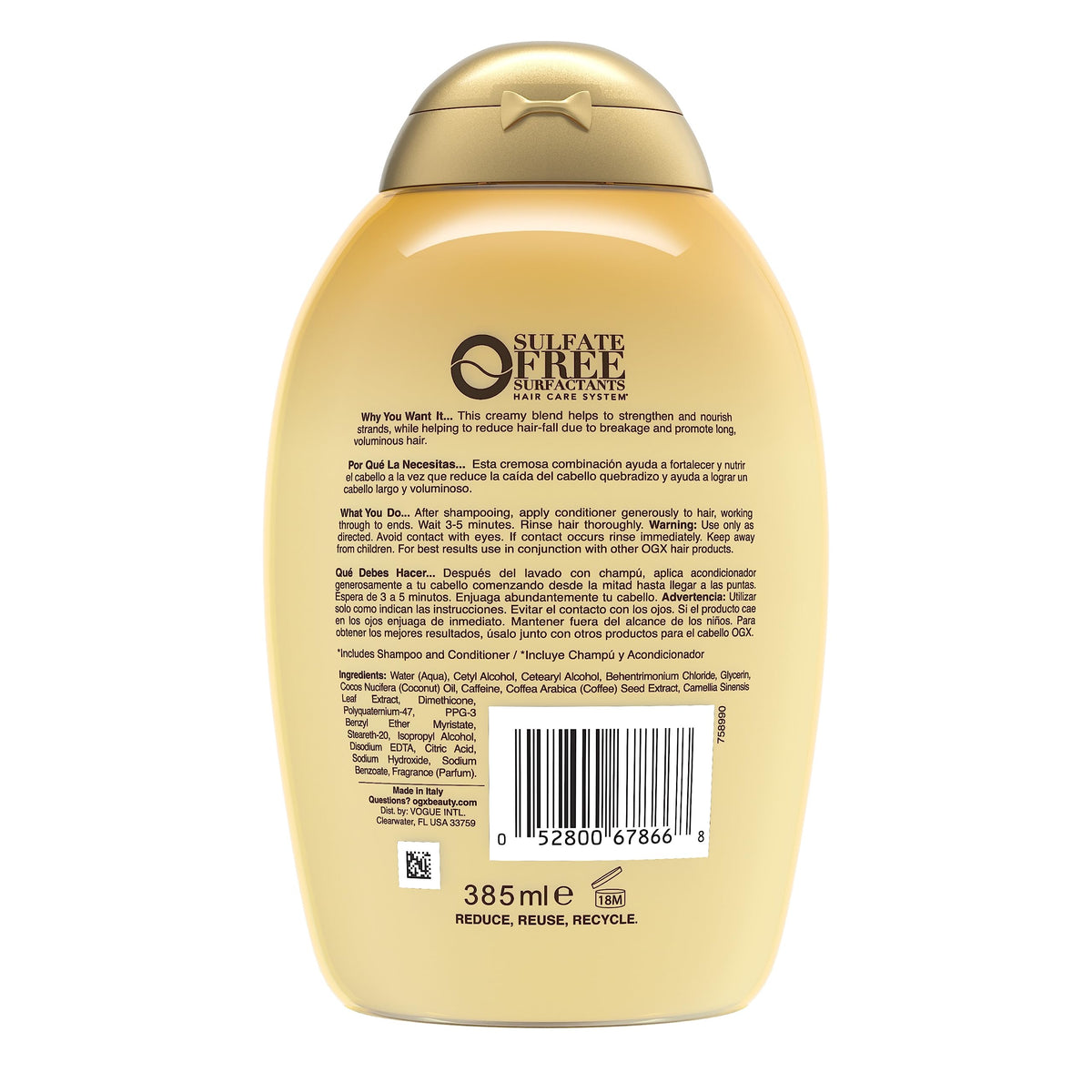 OGX conditioner on hair after wash showing smoother, stronger look