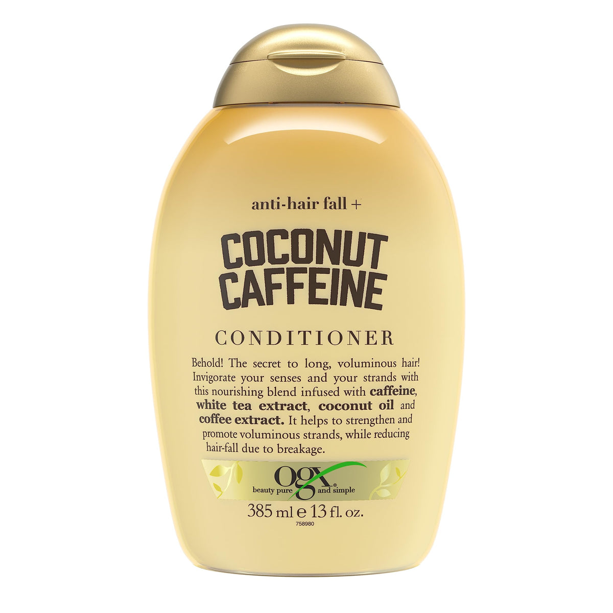 OGX conditioner front label showing product name and benefit