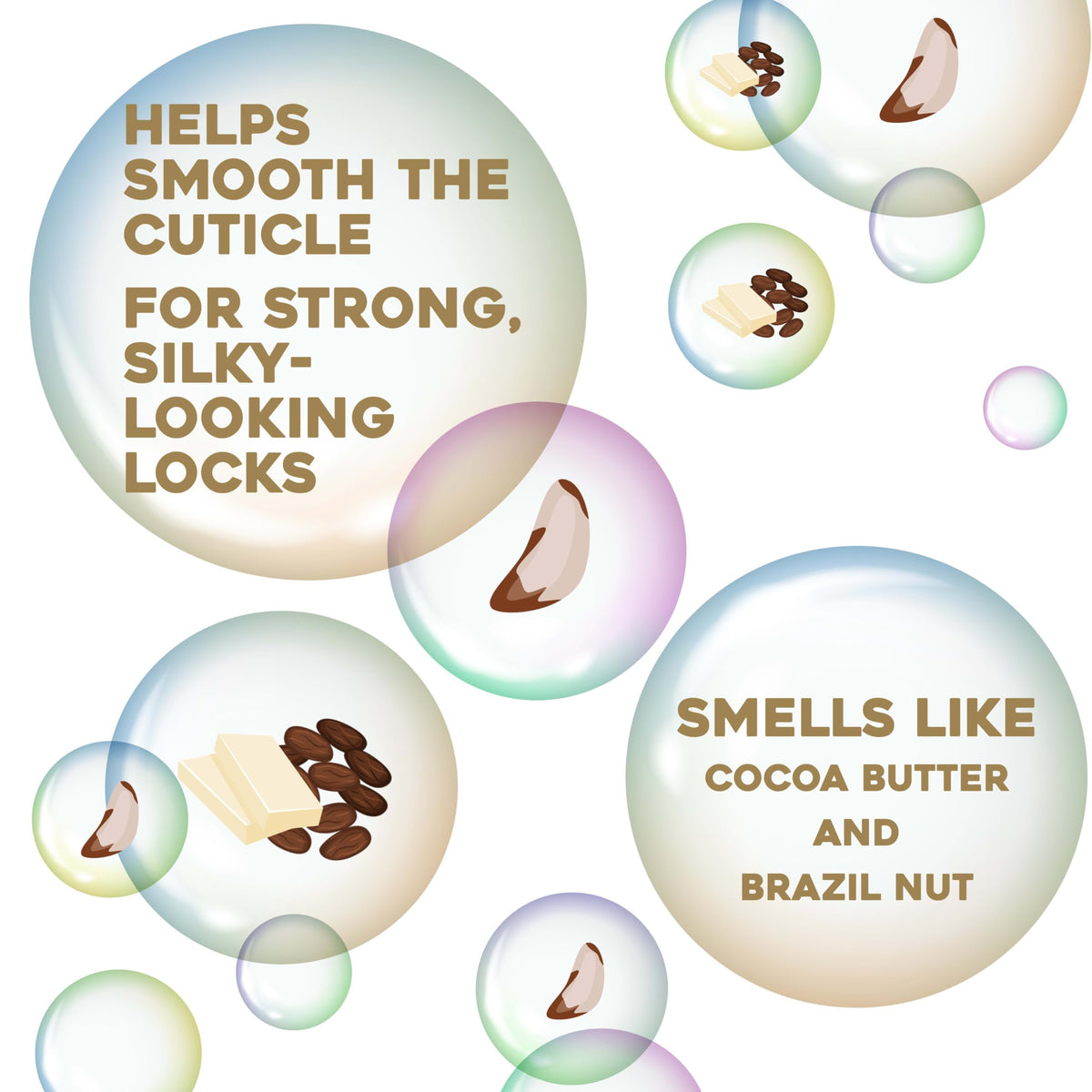 OGX ingredients close-up with keratin, coconut, avocado, and cocoa butter benefits