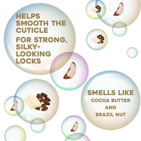 OGX ingredients close-up with keratin, coconut, avocado, and cocoa butter benefits