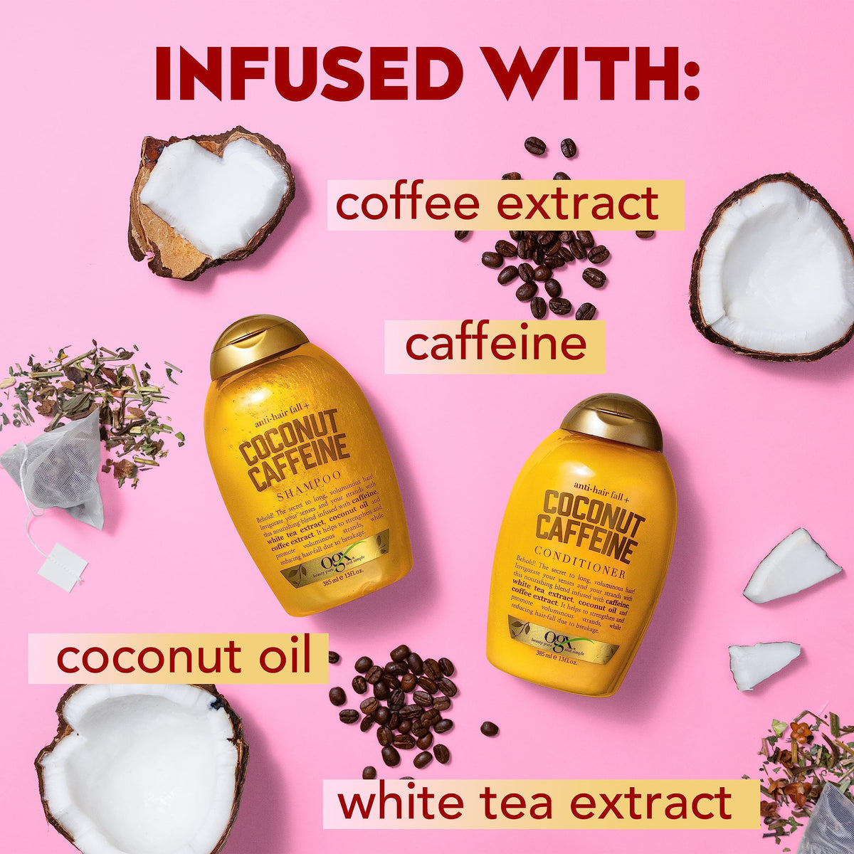 OGX shampoo and conditioner duo shown together for reinforcing hair care benefit