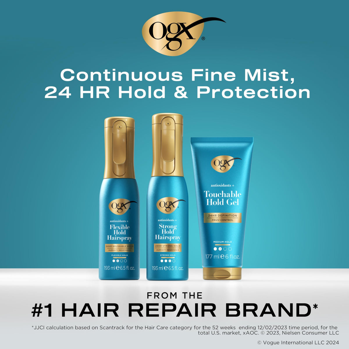 OGX finished sleek hairstyle showing smooth hold and reduced frizz