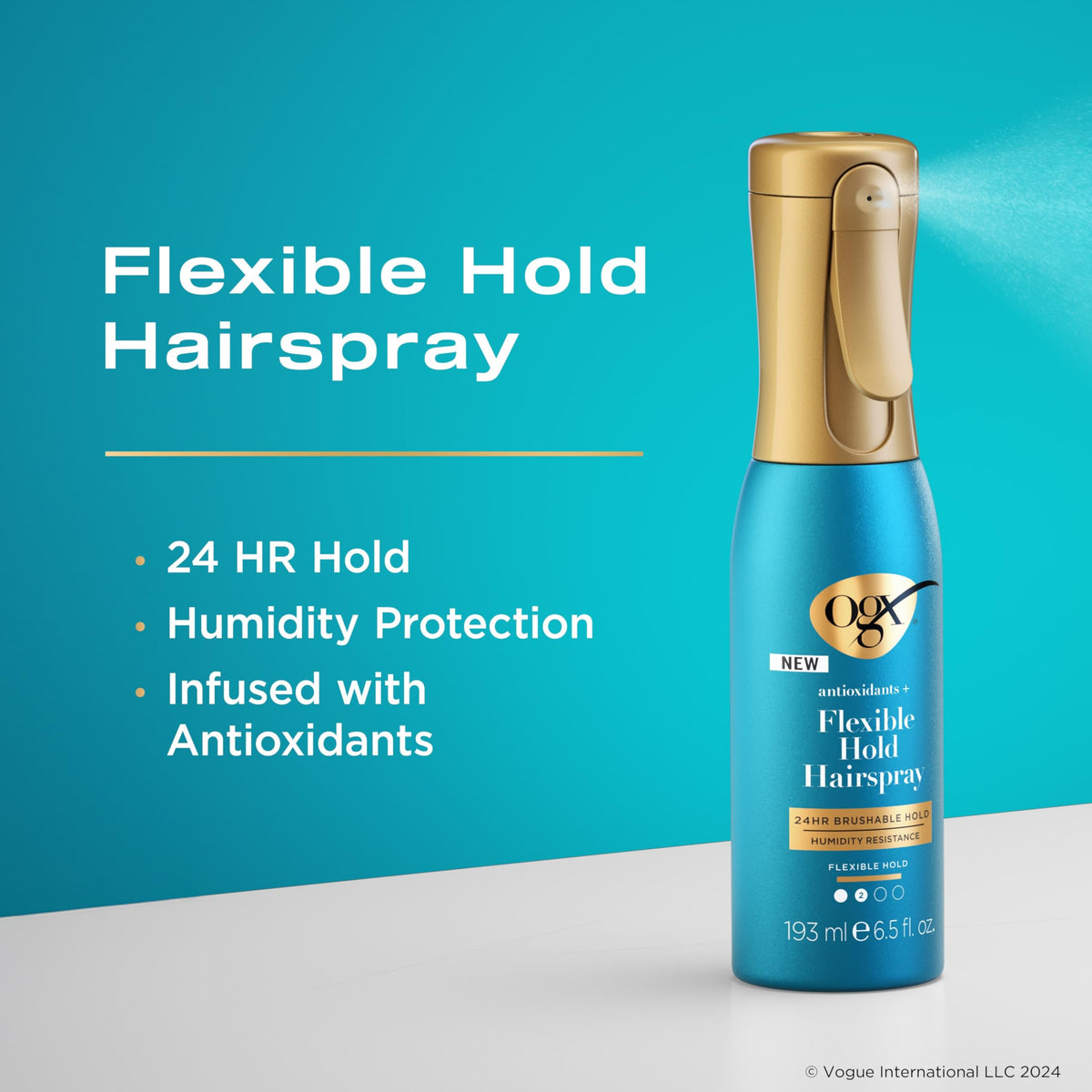 OGX continuous mist spray action providing even coverage