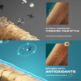 OGX fine mist settling on hair texture for natural finish