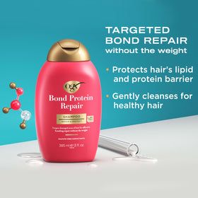 OGX 450°F heat protect spray creating fine mist to shield hair during styling