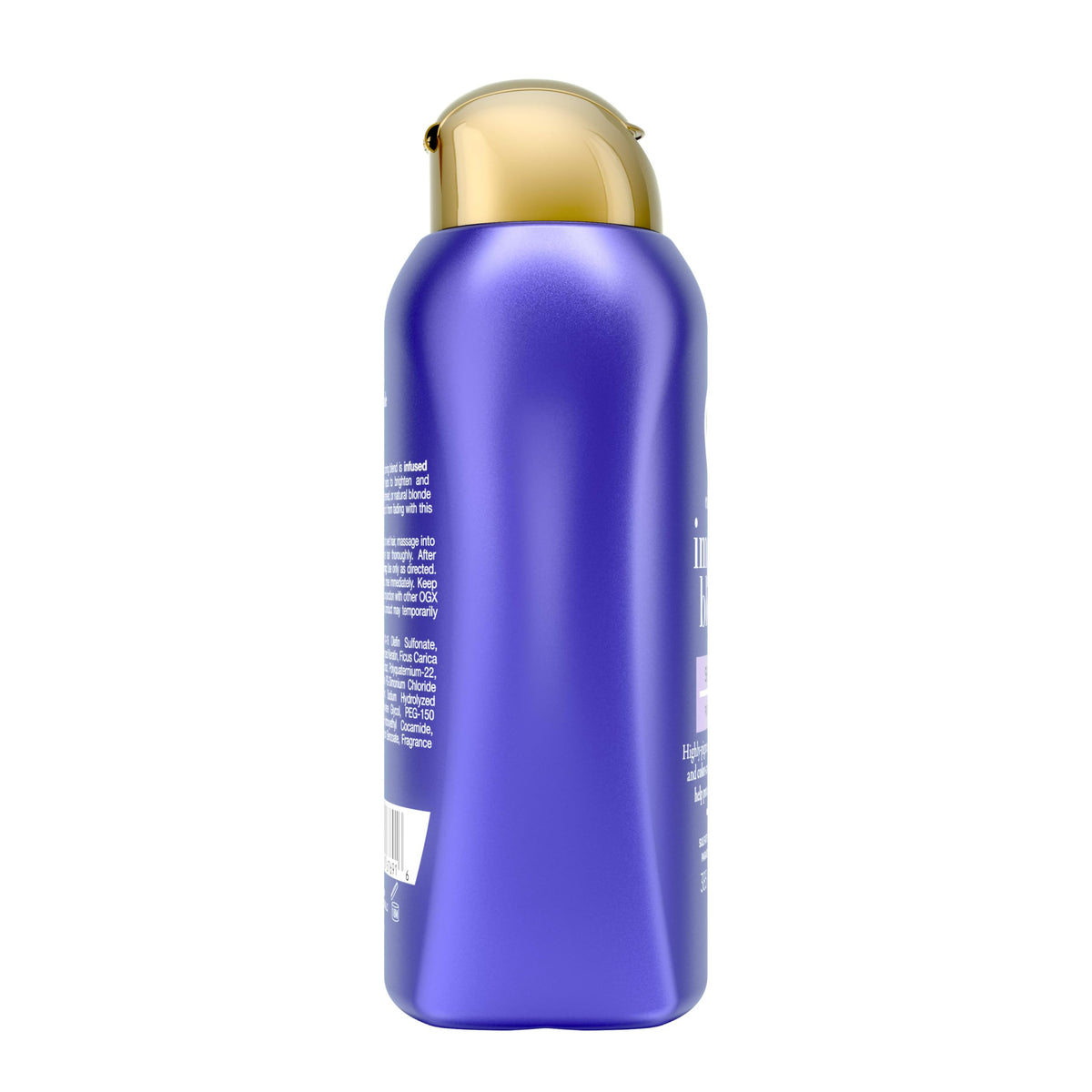 OGX before and after image showing reduced brass and brighter blonde