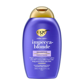 OGX label detail showing Impecca-Blonde ingredients and color-care claim