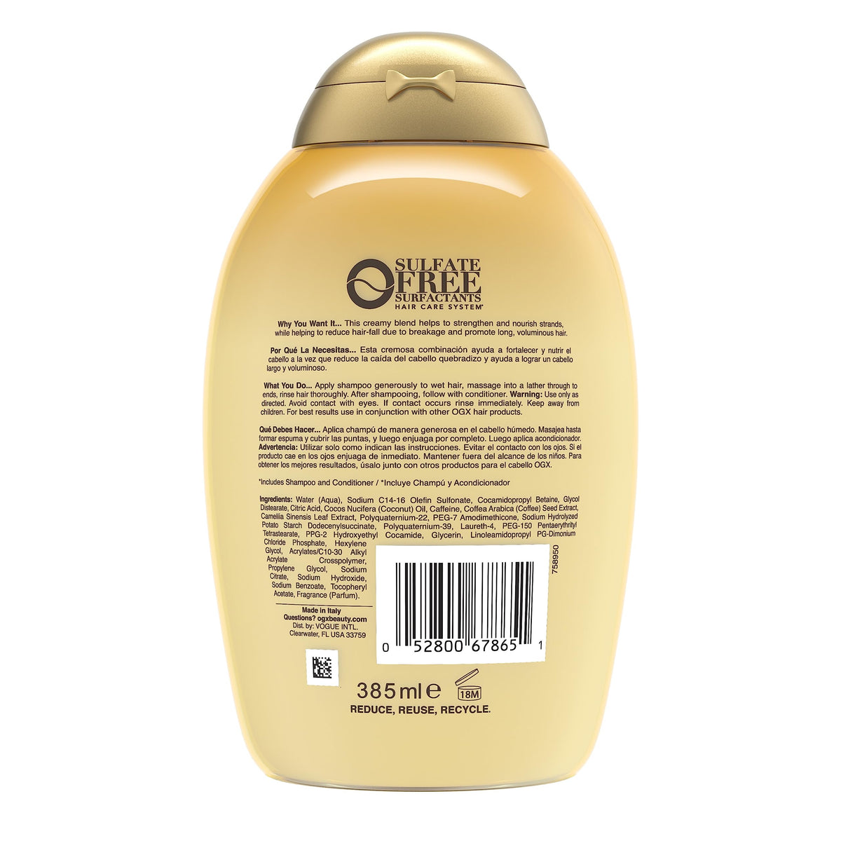 OGX bottle on bathroom shelf in lifestyle setting for styling routine benefit