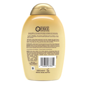 OGX bottle on bathroom shelf in lifestyle setting for styling routine benefit