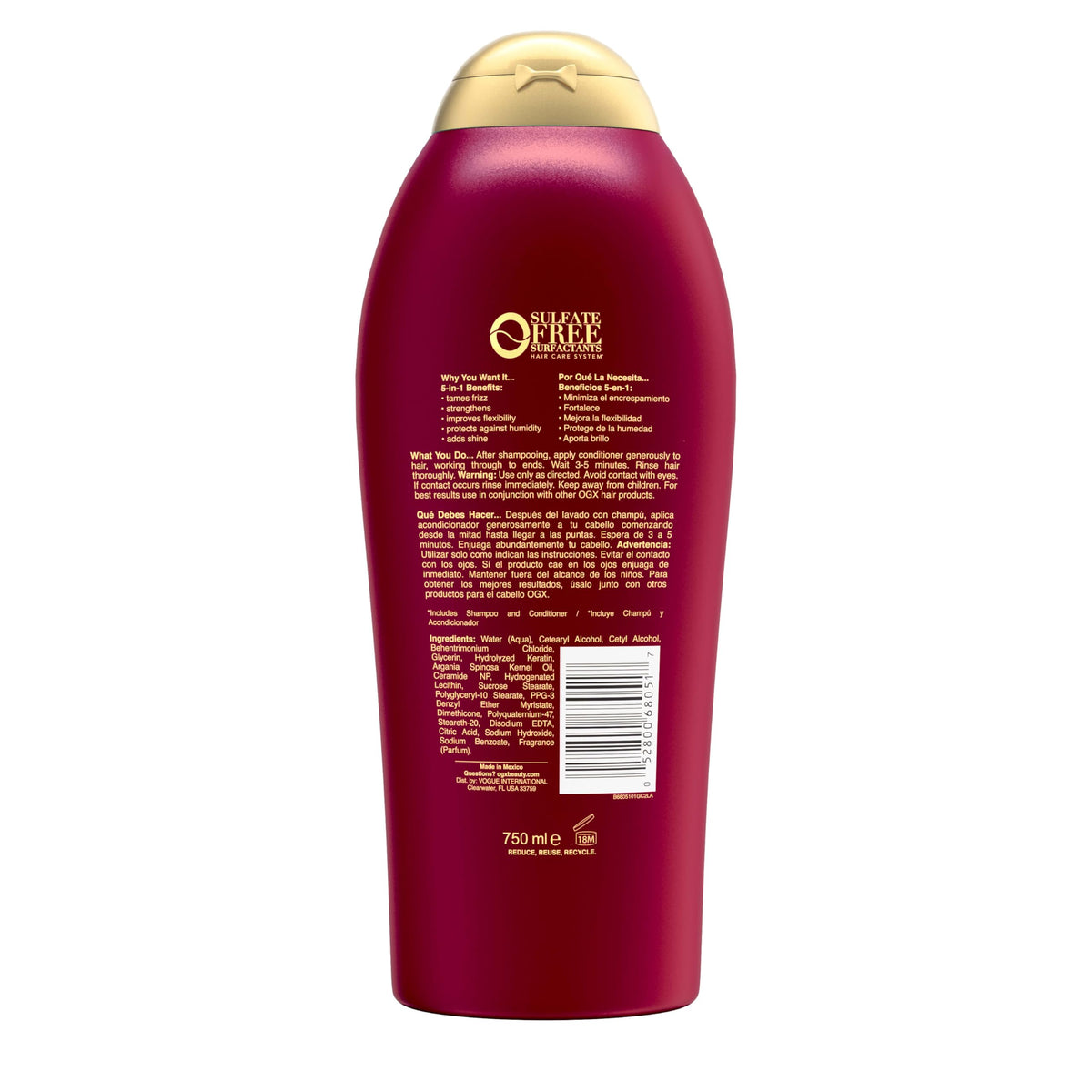 OGX bottle on bathroom shelf with tropical scent cues and fresh aroma
