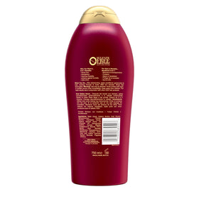 OGX bottle on bathroom shelf with tropical scent cues and fresh aroma