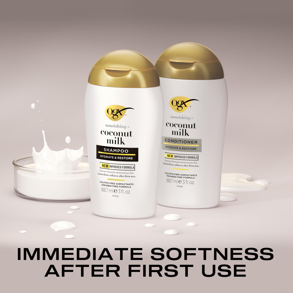 OGX Nourishing Coconut Milk shampoo bottle emphasizing hydration and gentle cleanse